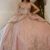 Glittery Tulle Lace Beaded Sweetheart Corset Quinceanera Dresses with Ruffles