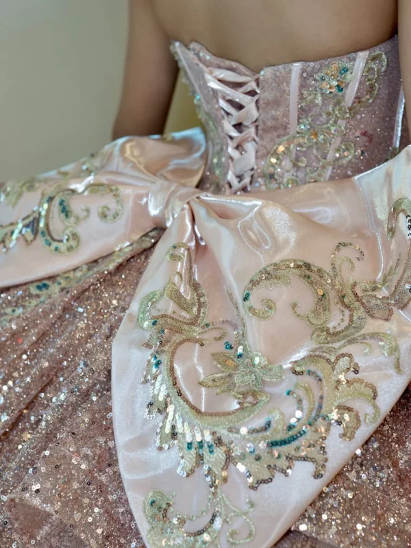 Glittery Tulle Lace Beaded Sweetheart Corset Quinceanera Dresses with Ruffles