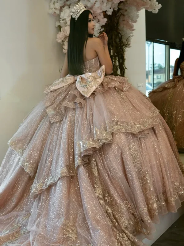 Glittery Tulle Lace Beaded Sweetheart Corset Quinceanera Dresses with Ruffles