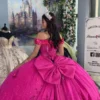 Fuchsia Sweet 16 Quinceanera Dresses Glittery Tulle 3D Flowers Party Dresses