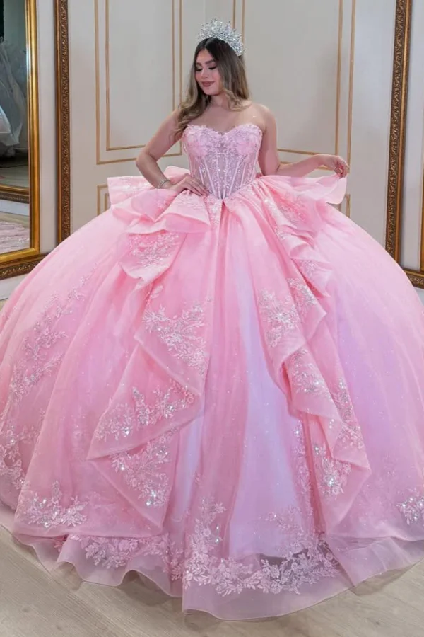 SE005-1 Princess Quinceanera Dresses for Sweet 16 Tulle Lace Appliqued Prom Party Dresses