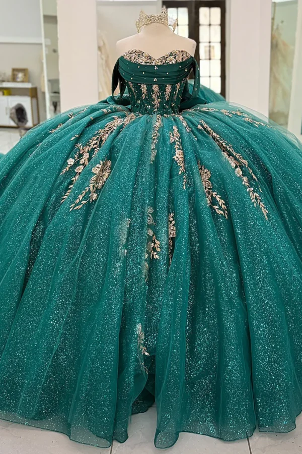 SE007-1 Gorgeous Glittery Tulle Appliqued Quinceanera Dresses Off Shoulder Sweet 16 Party Gowns
