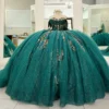 SE007-4 Gorgeous Glittery Tulle Appliqued Quinceanera Dresses Off Shoulder Sweet 16 Party Gowns