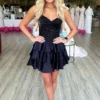 Sweetheart Satin Ruffles A Line Corset Lace Appliqued Homecoming Dresses
