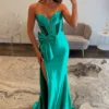 PD003-2 Mermaid Sweetheart Satin Corset Beaded Long Prom Dresses for Women Evening Party