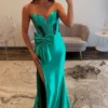 PD003-3 Mermaid Sweetheart Satin Corset Beaded Long Prom Dresses for Women Evening Party