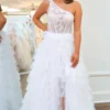 Women's One Shoulder Tulle Ruffled Prom Dresses Corset Lace Evening Party Gowns