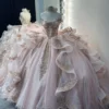SE008-4 Sweetheart Tulle Ruffle Lace Appliqued Blush Quinceanera Dresses for Sweet 16 Party