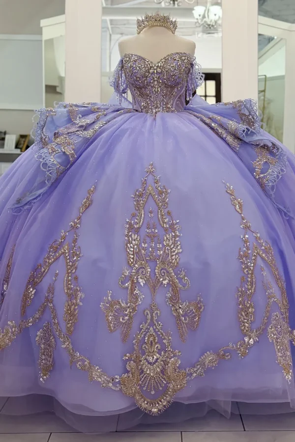 SE010-1 Princess Tulle Lace Beaded Lilac Quinceanera Dresses Ball Gown Sweet 15 Party Dress