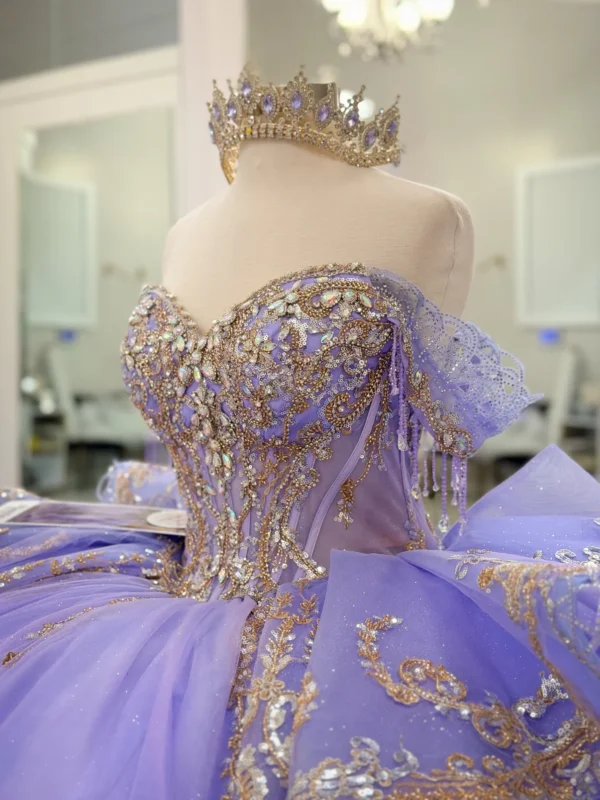 SE010-2 Princess Tulle Lace Beaded Lilac Quinceanera Dresses Ball Gown Sweet 15 Party Dress