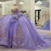 SE010-4 Princess Tulle Lace Beaded Lilac Quinceanera Dresses Ball Gown Sweet 15 Party Dress
