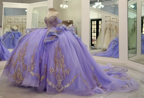 SE010-4 Princess Tulle Lace Beaded Lilac Quinceanera Dresses Ball Gown Sweet 15 Party Dress