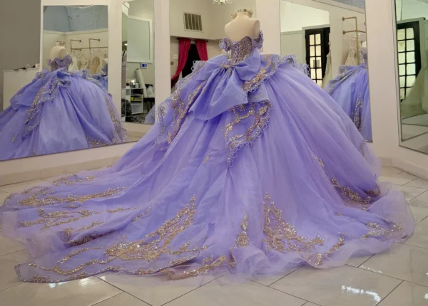 SE010-5 Princess Tulle Lace Beaded Lilac Quinceanera Dresses Ball Gown Sweet 15 Party Dress