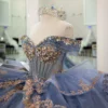 Off Shoulder Tulle Corset Appliqued Quinceanera Dresses Princess Sweet 16 Party Gowns