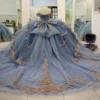 Off Shoulder Tulle Corset Appliqued Quinceanera Dresses Princess Sweet 16 Party Gowns