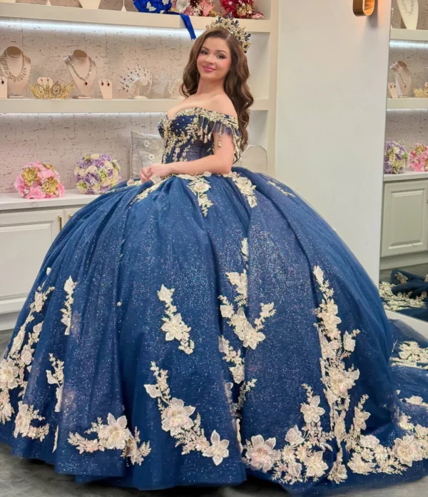 Gorgeous Glittery Tulle Appliqued Off Shoulder Quinceanera Dresses for Sweet 16