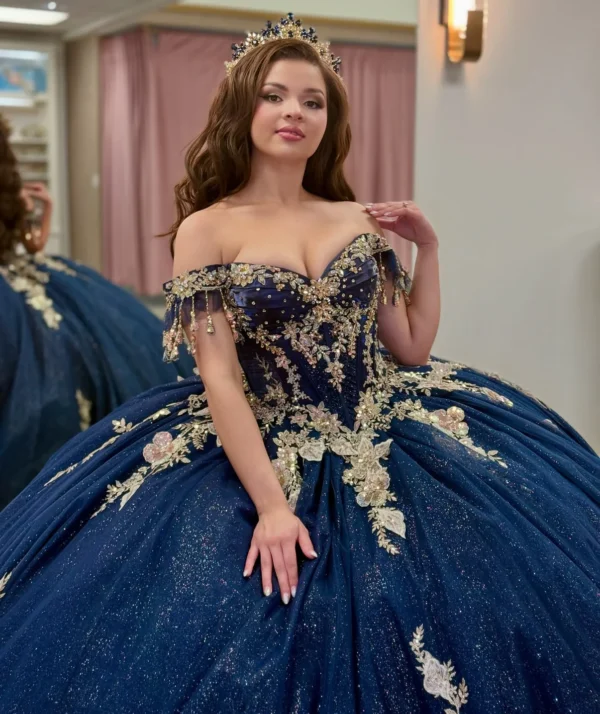 Gorgeous Glittery Tulle Appliqued Off Shoulder Quinceanera Dresses for Sweet 16